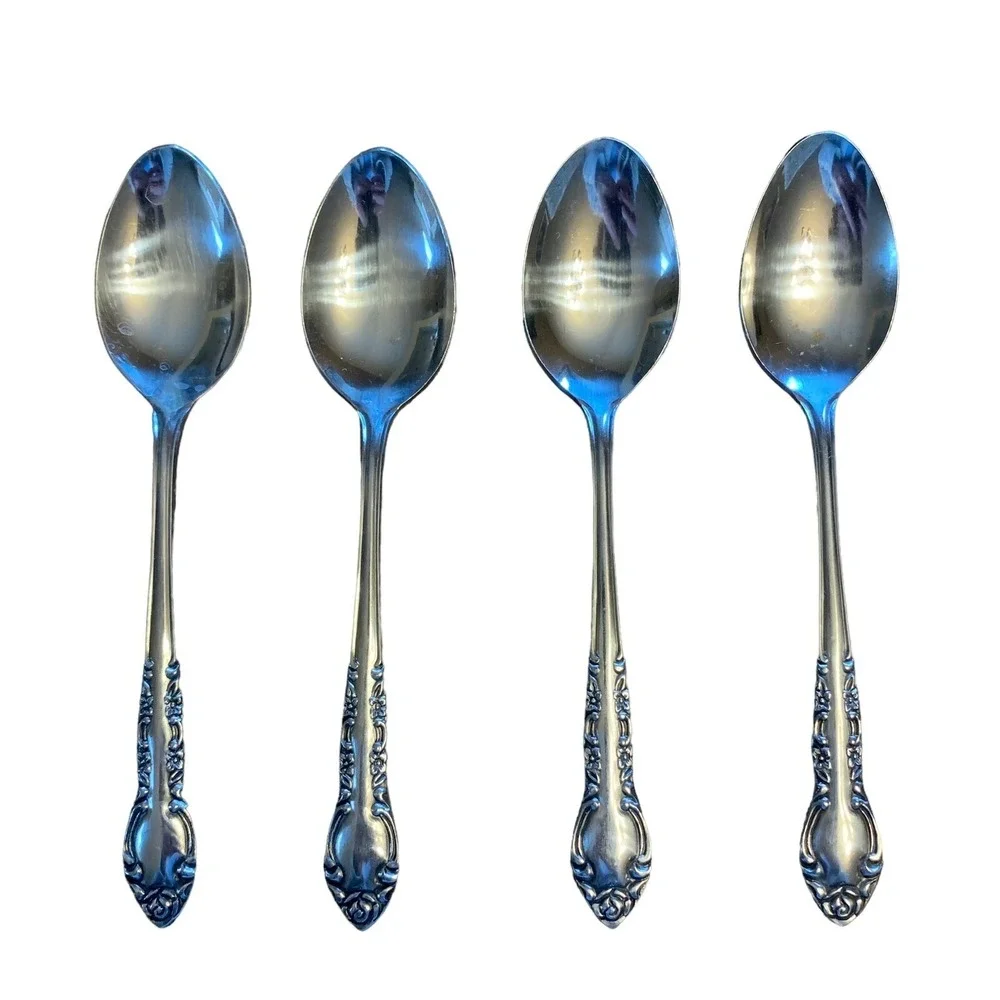 4 Orleans ORL50 Floral Stainless Flatware Teaspoons Korea Glossy